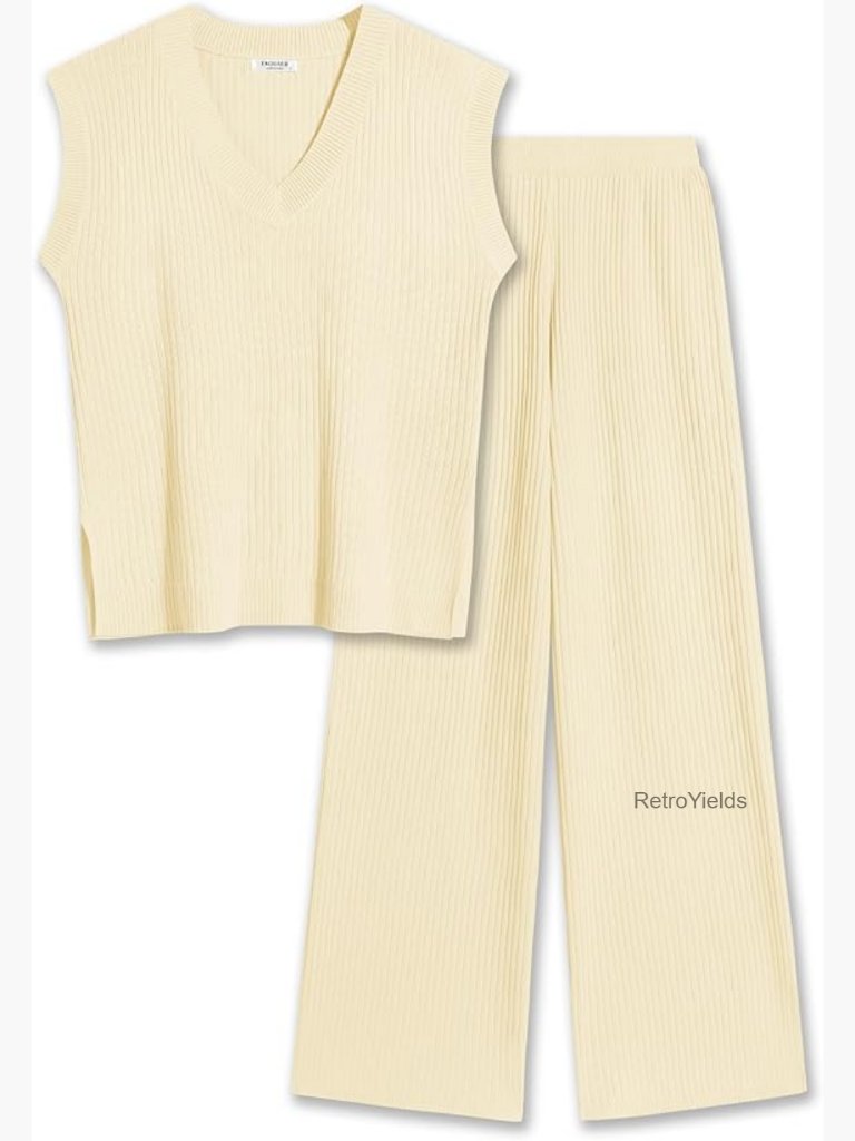 Rib Knit Lounge Set 2 Piece Sweater Vest & Pajama Pants